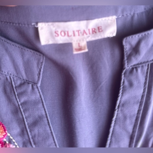 Solitaire Dove Tea Time Garden Tunic top dress gray embroidery colorful size L - Picture 8 of 16